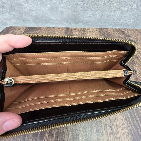 HOBO Max Large Zip Around Continental Wallet Black Leather Classic Antique Brass - Picture 8 of 13